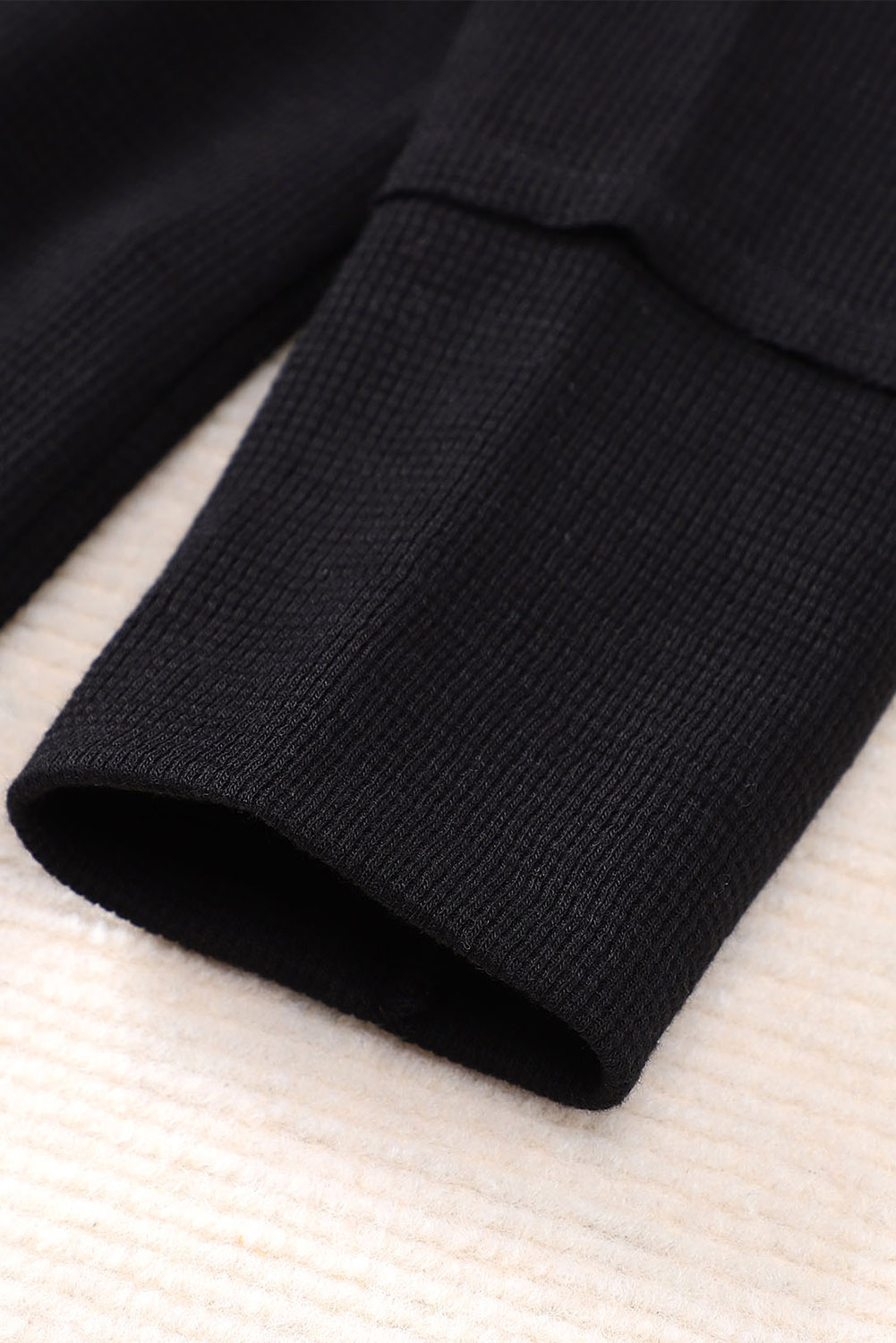 Black Waffle Knit Henley Top - loveforevers