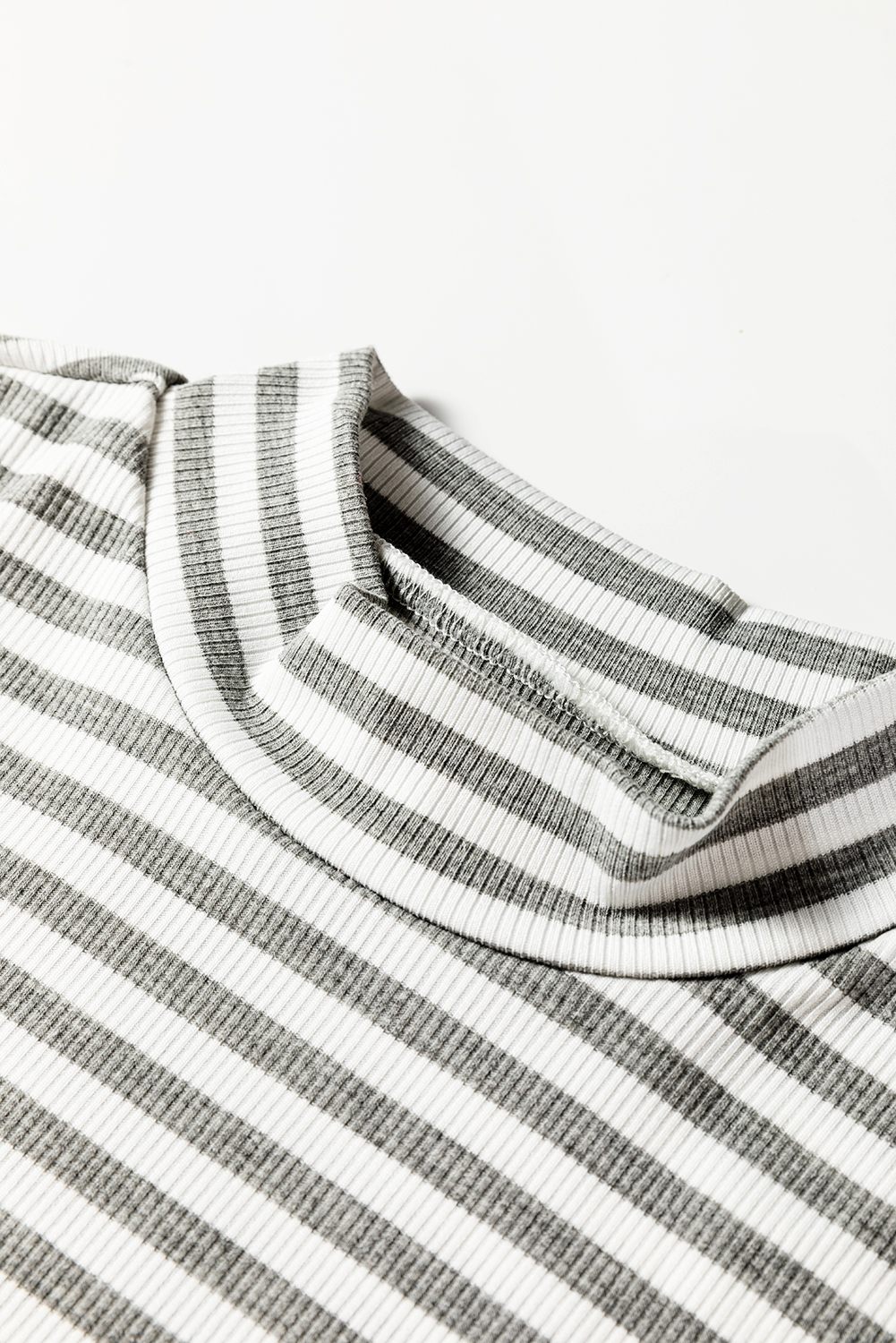 Gray Stripe Ribbed High Neck Slim Fit Long Sleeve Top - loveforevers