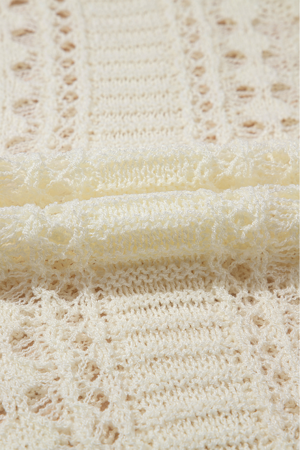 White Hollow Out Knit Bracelet Sleeve Drop Shoulder Sweater - loveforevers