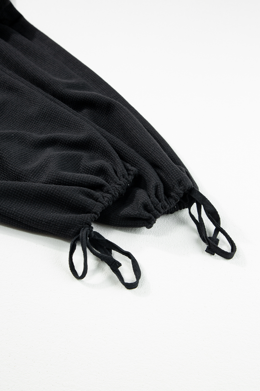 Black Knotted Straps Button Textured Drawstring Jumpsuit - loveforevers
