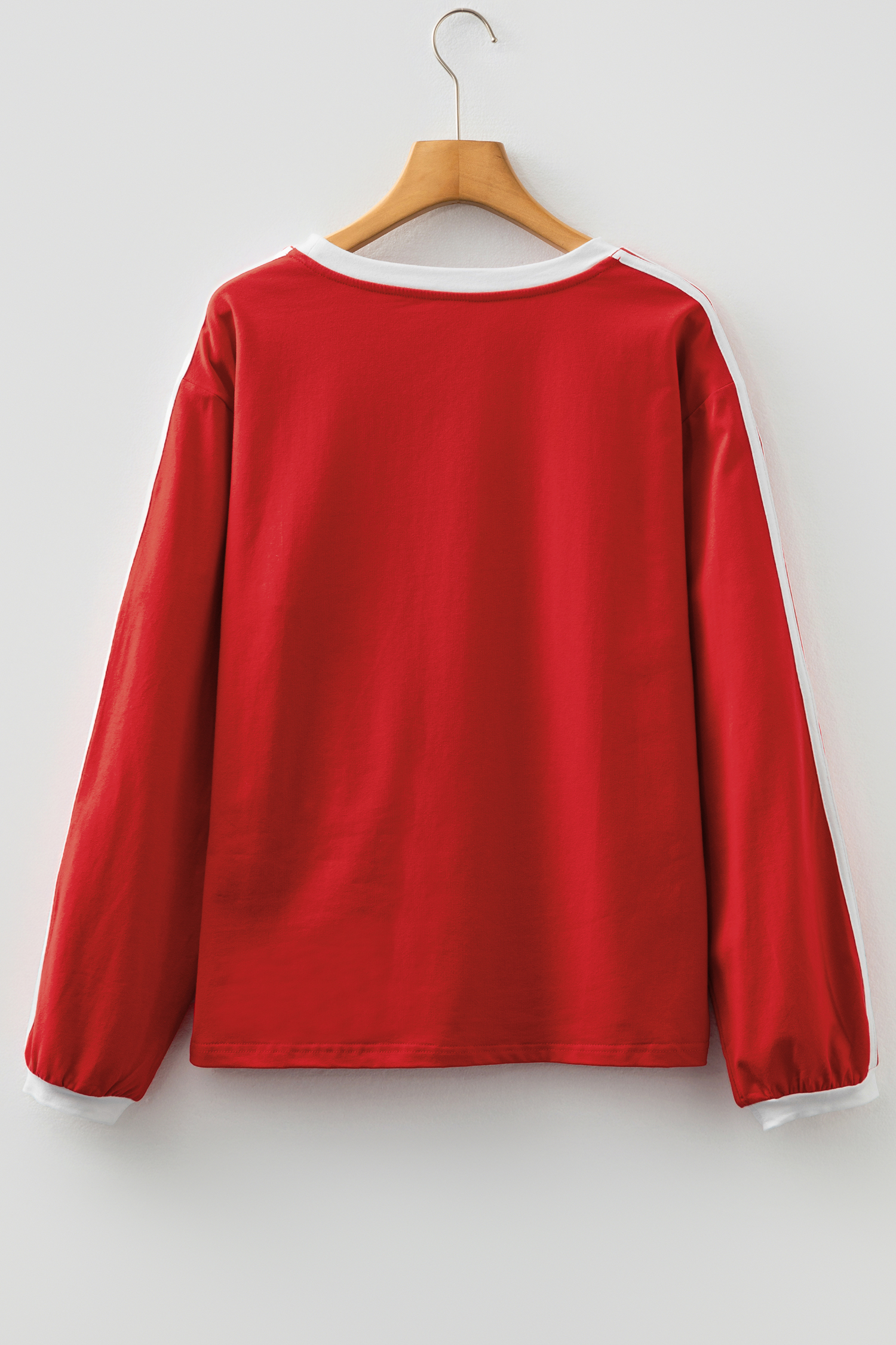 Dark Brown Varsity Striped Accent Contrast Crew Neck Long Sleeve T Shirt - loveforevers