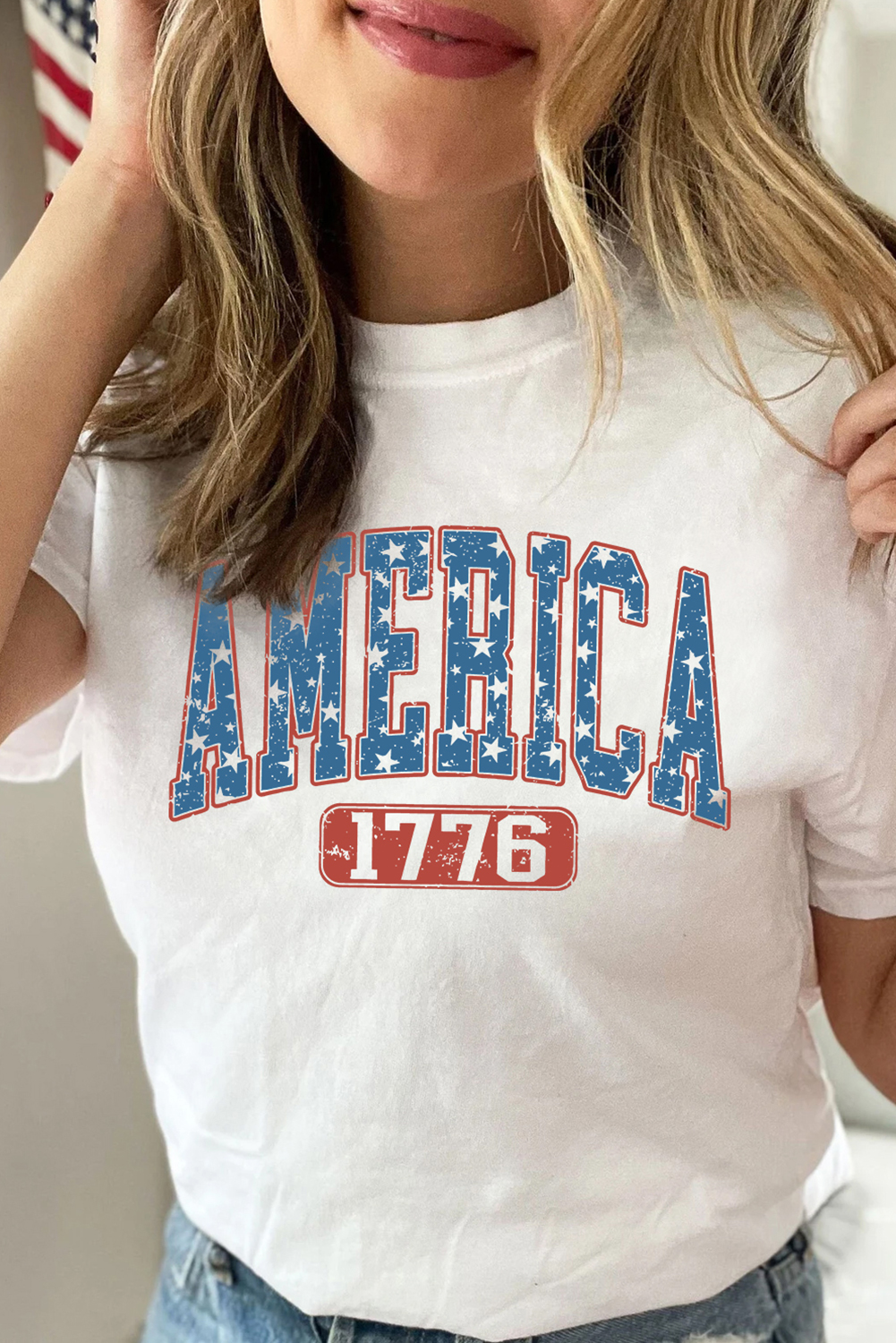 White Star AMERICA 1776 Print Independence Day Tee - loveforevers