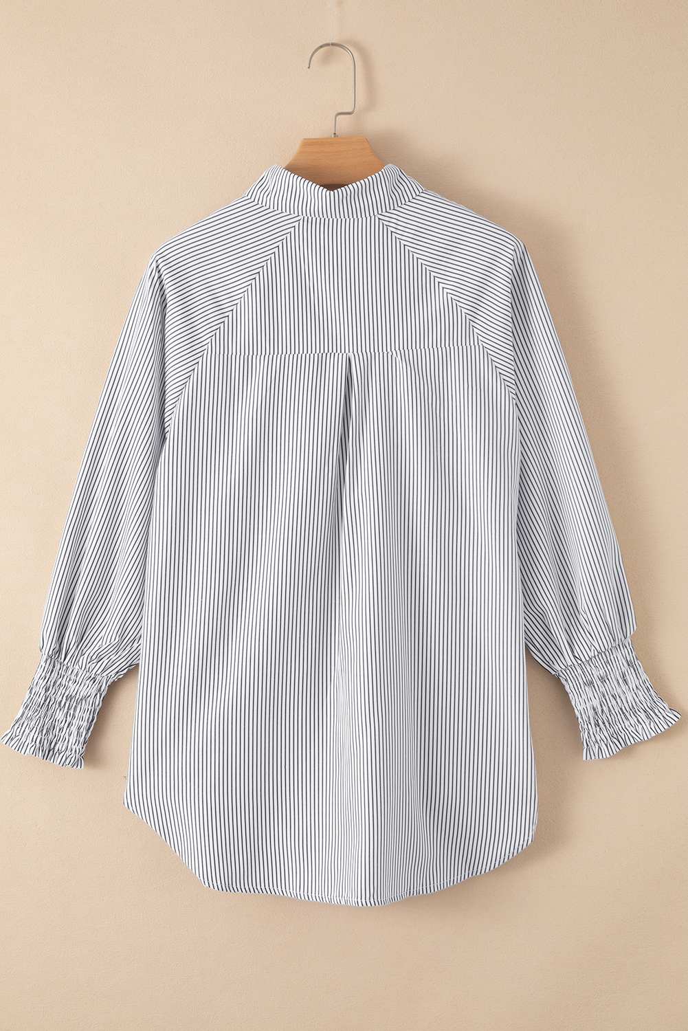 Red Stripe Smocked Cuffed Striped Boyfriend Shirt with Pocket - loveforevers