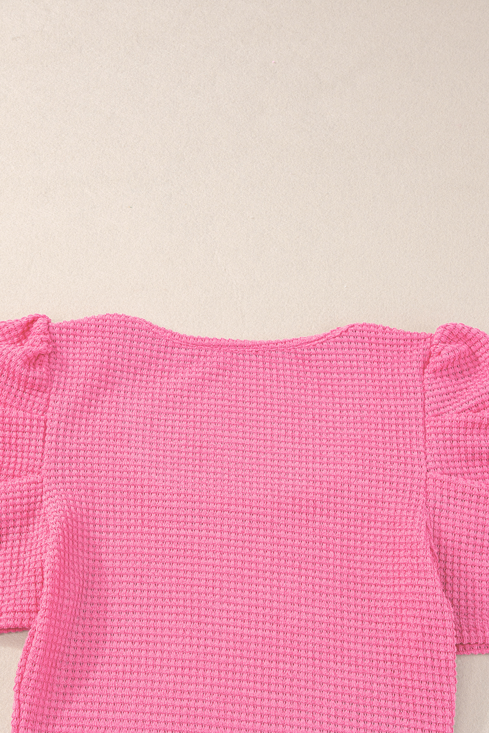 Bright Pink Waffle Knit Ruched Puff Sleeve Top - loveforevers
