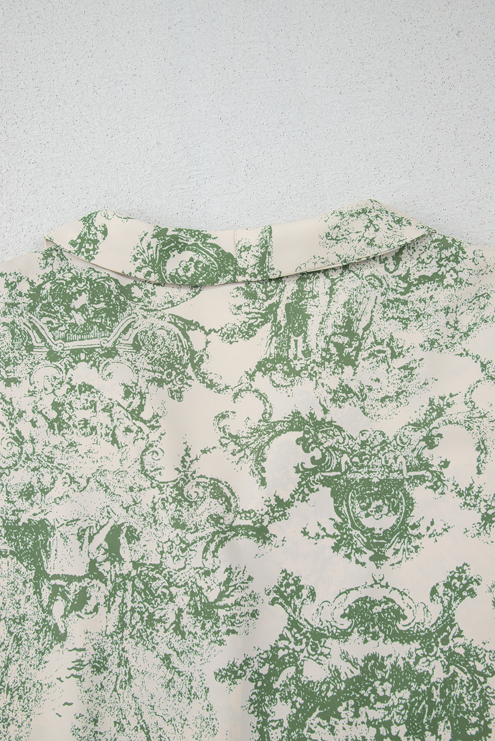 Green Landscape Print Tied 3/4 Sleeve Shirt with Sash - loveforevers