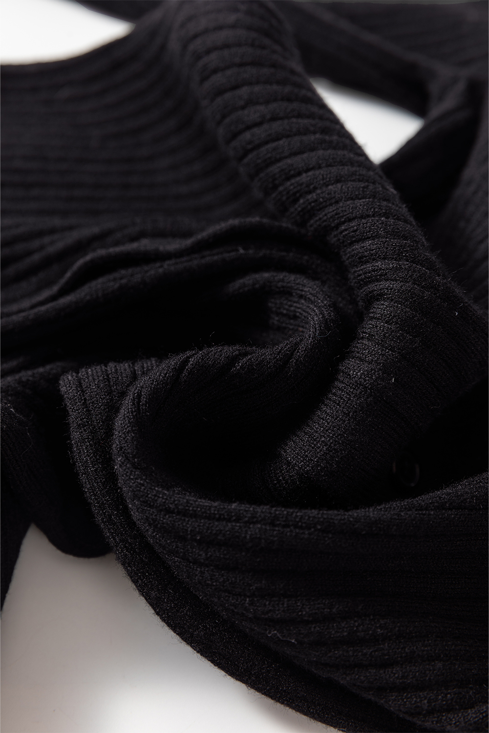 Black Ribbed Knit Collared Slim Fit Sweater Cardigan - loveforevers