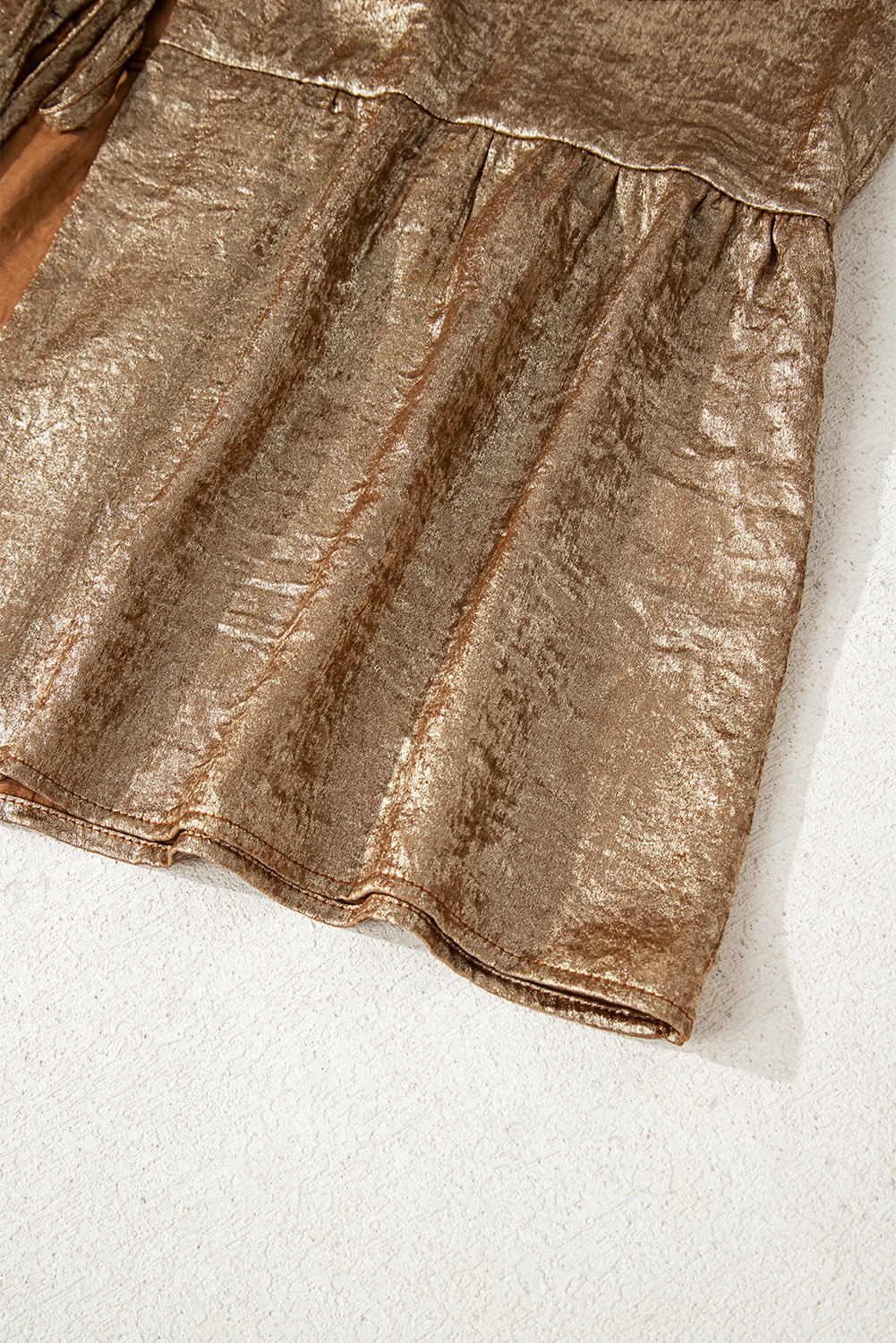 Gold Metallic Tied Front Babydoll Blouse - loveforevers