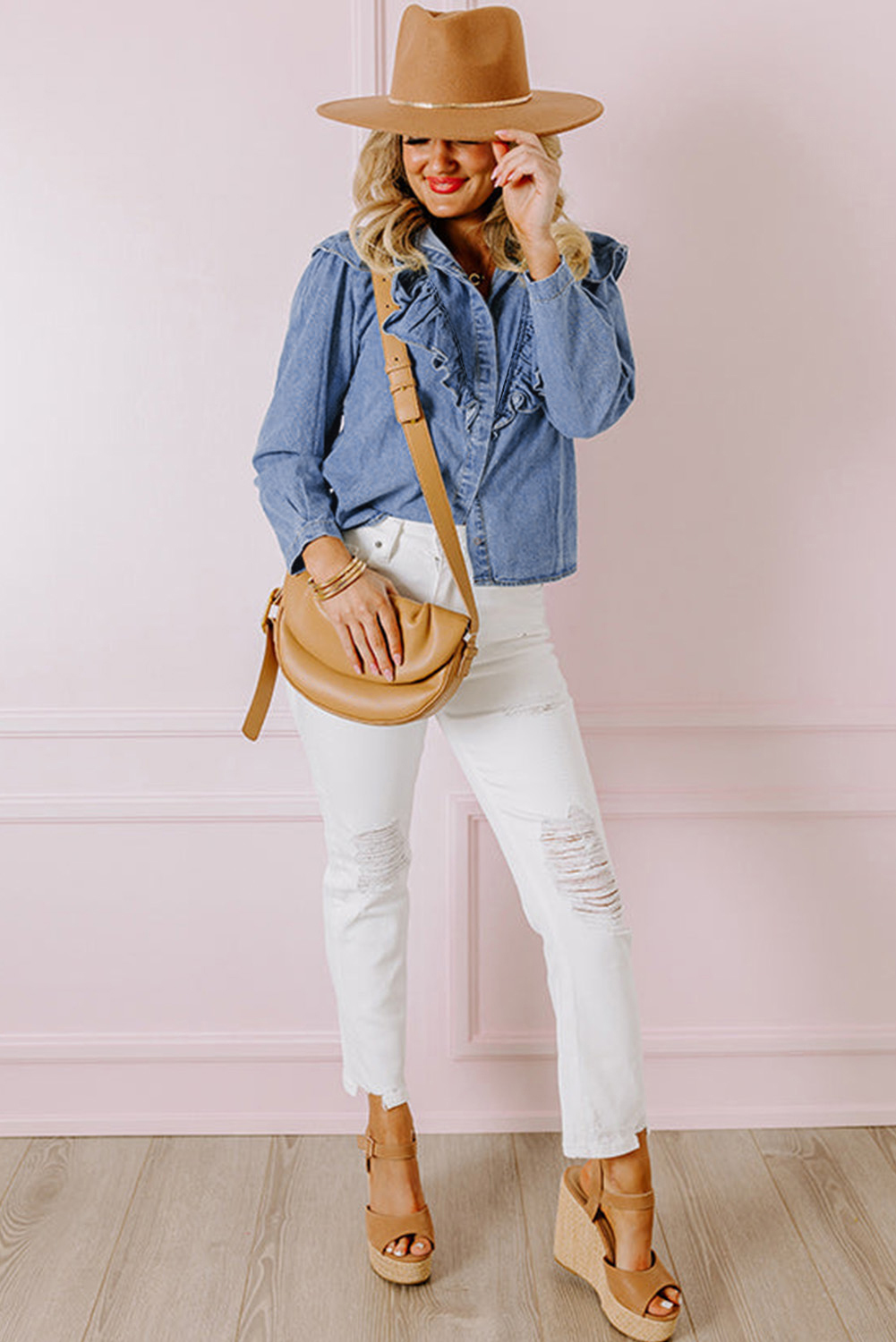 Dusk Blue Denim Ruffled Casual Top - loveforevers