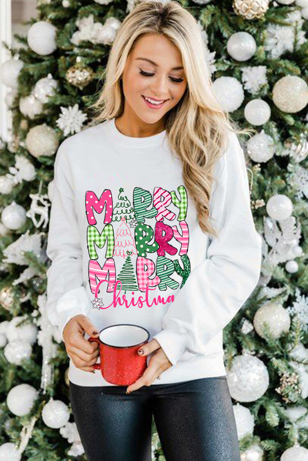 Beige MERRY Christmas Printed Drop Shoulder Pullover Sweatshirt - loveforevers