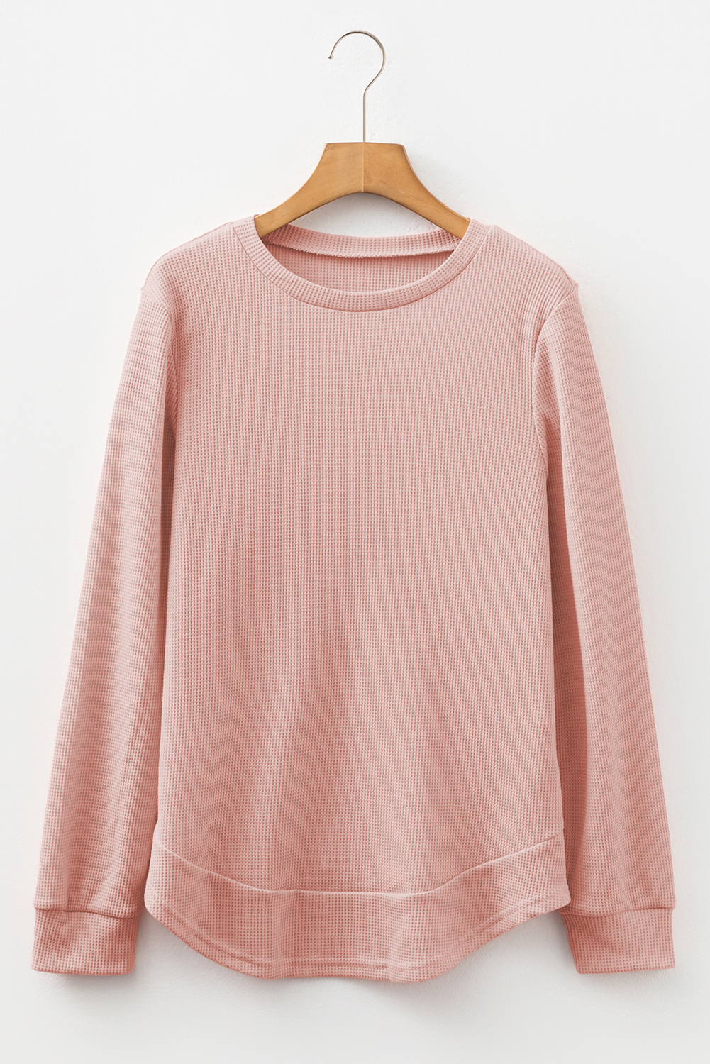 White Rounded Hem Waffle Long Sleeve Top - loveforevers