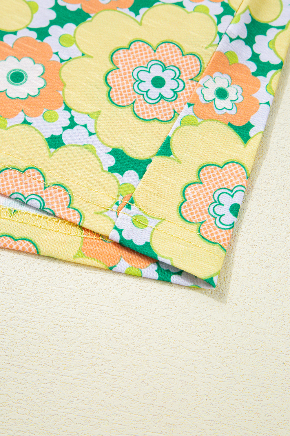 Yellow Summer Flower Printed Drop Shoulder Loose T Shirt - loveforevers