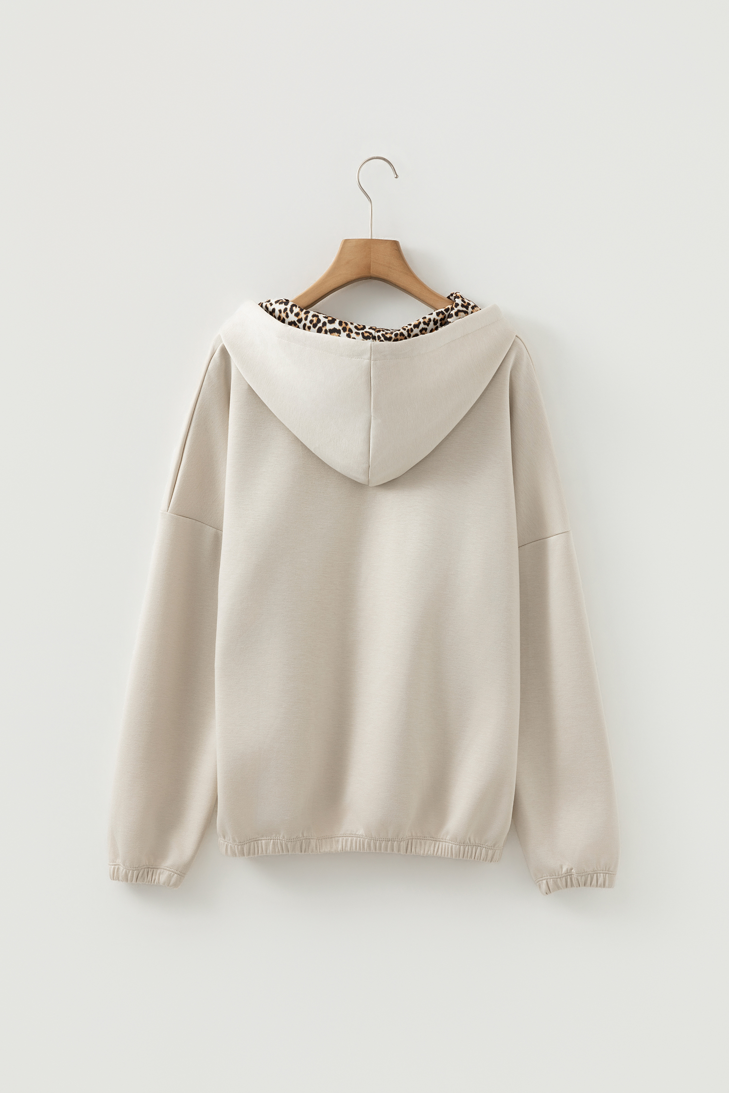 Jet Stream Leopard Contrast Drawstring Hood Drop Shoulder Loose Top - loveforevers