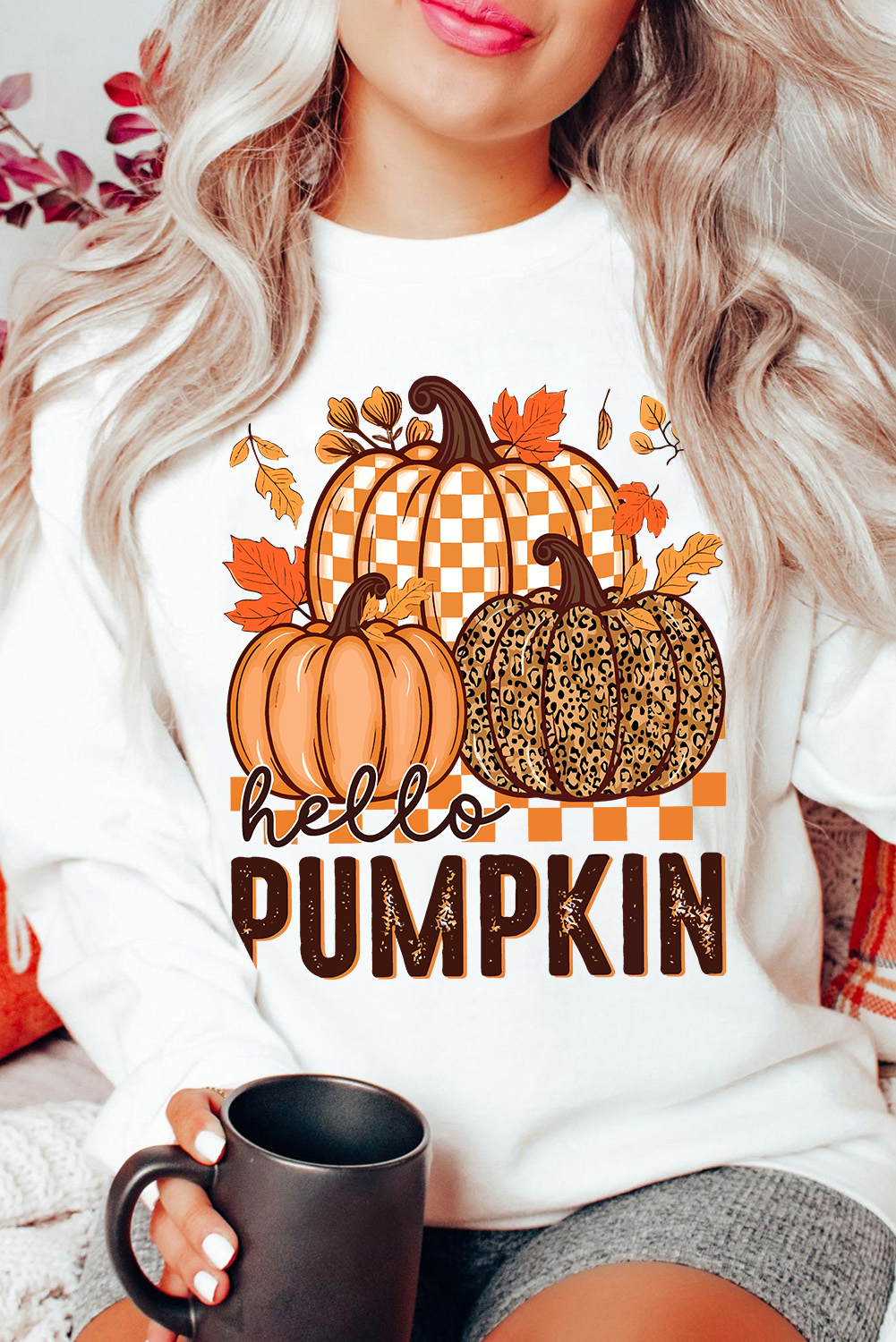 White Hello Pumpkin Thanksgiving Graphic Sweatshirt - loveforevers