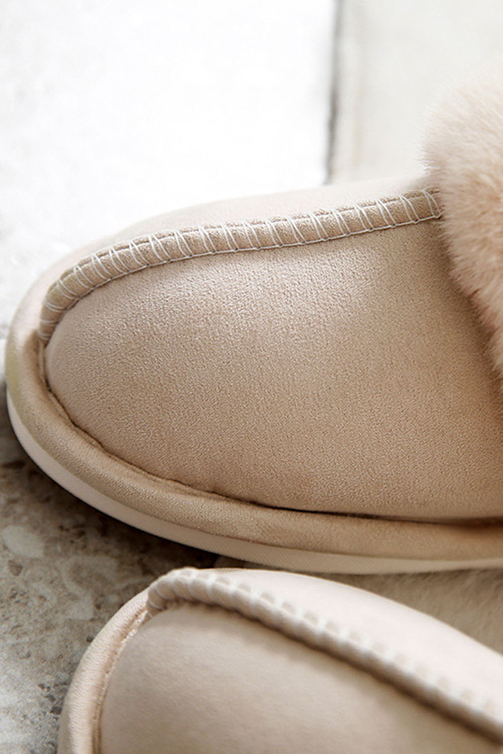 Khaki Cut and Sew Faux Suede Plush Lined Slippers - loveforevers