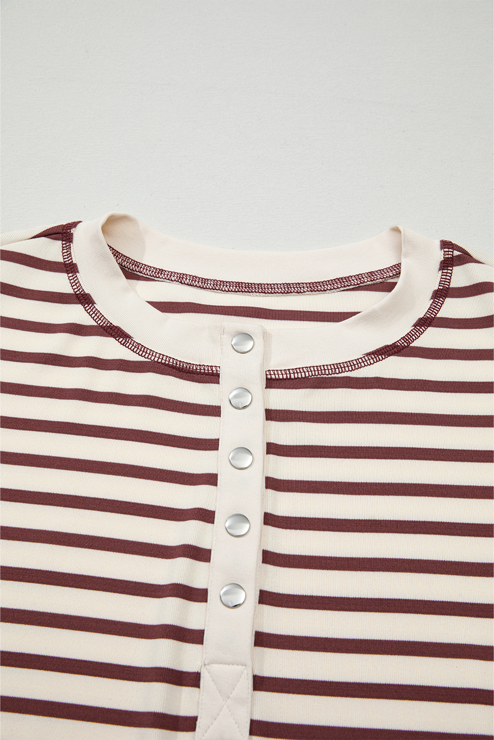 Red Dahlia Striped Print Drop Shoulder Long Sleeve Henley Top - loveforevers