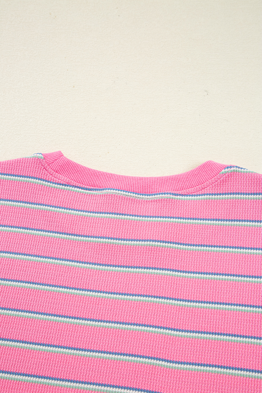 Rose Stripe Textured Knit Round Neck Long Sleeve Top - loveforevers