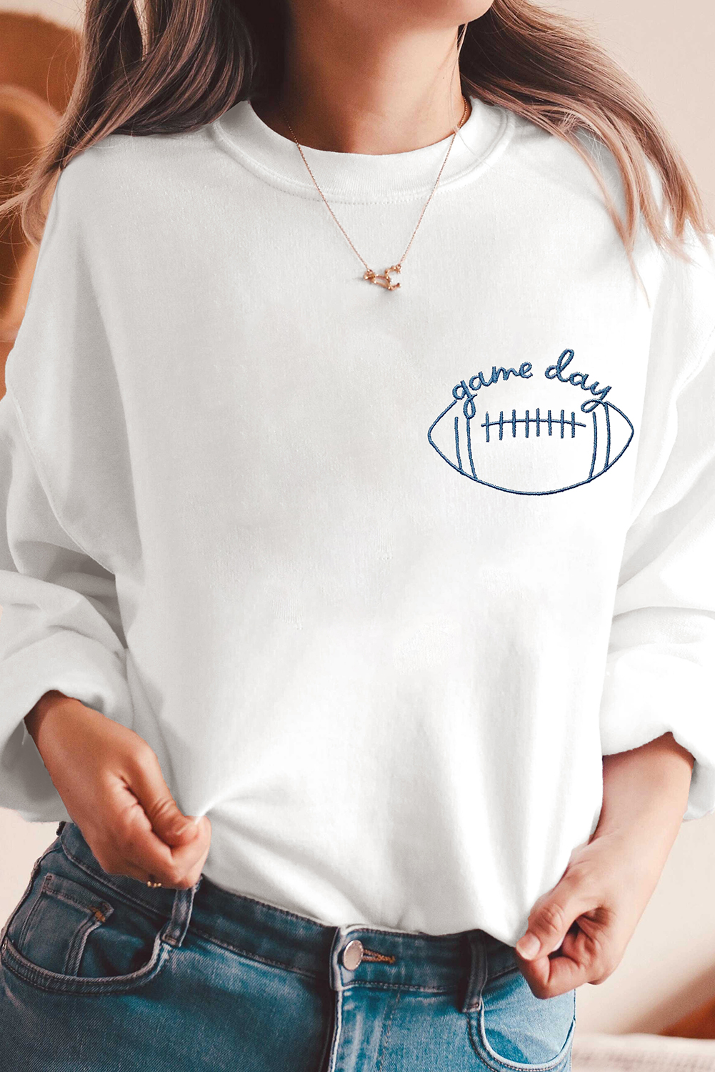 White game day Rugby Embroidered Casual Sweatshirt - loveforevers