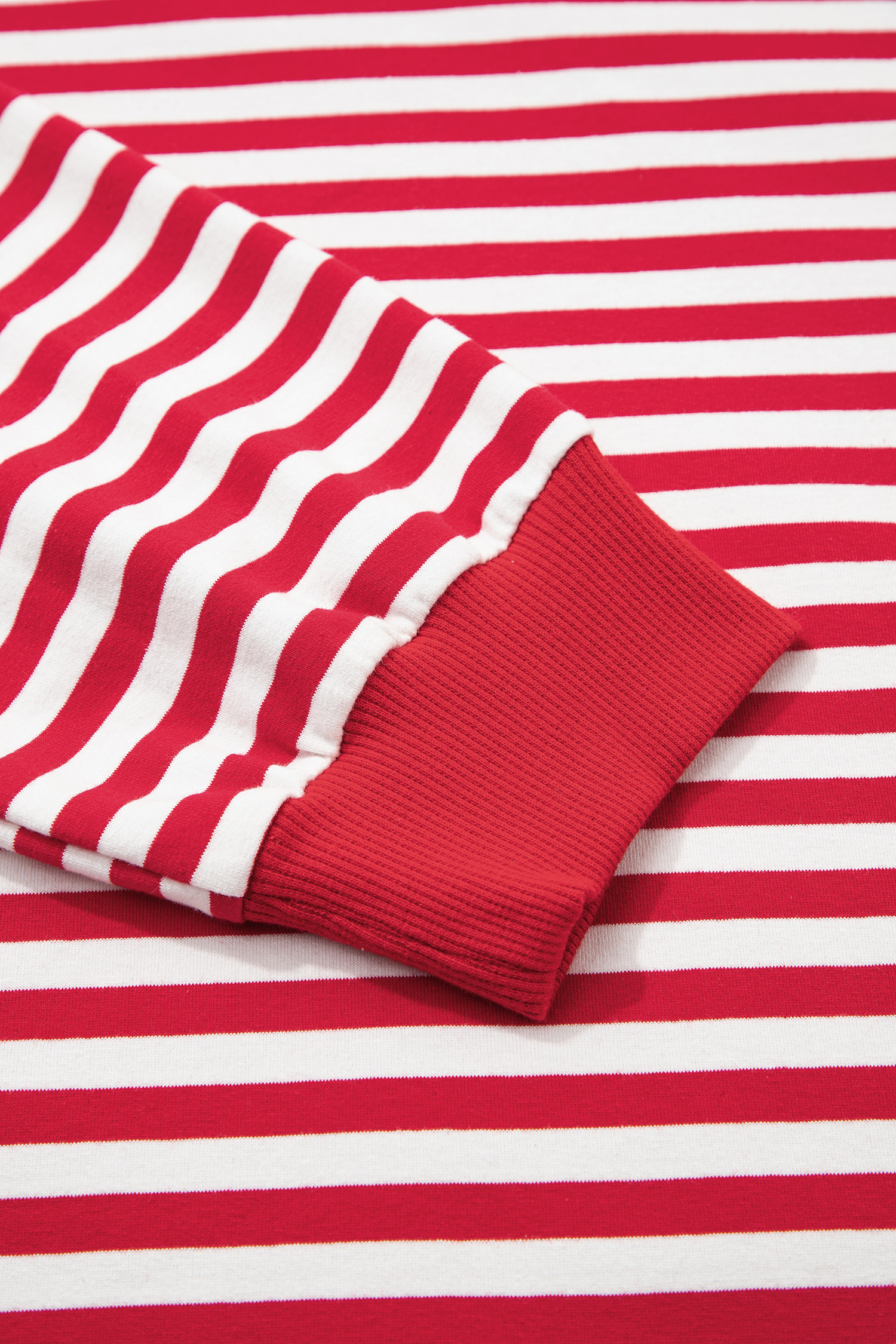 Red Stripe Exposed Seam V Neck Balloon Sleeve Pullover - loveforevers