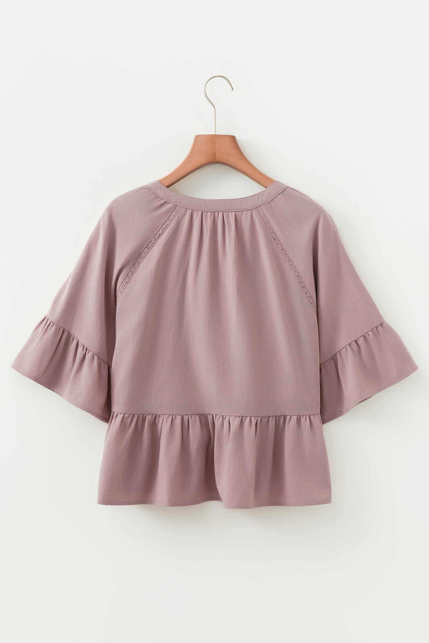 Sepia Rose Slit V Neck Ruffled Loose Blouse - loveforevers