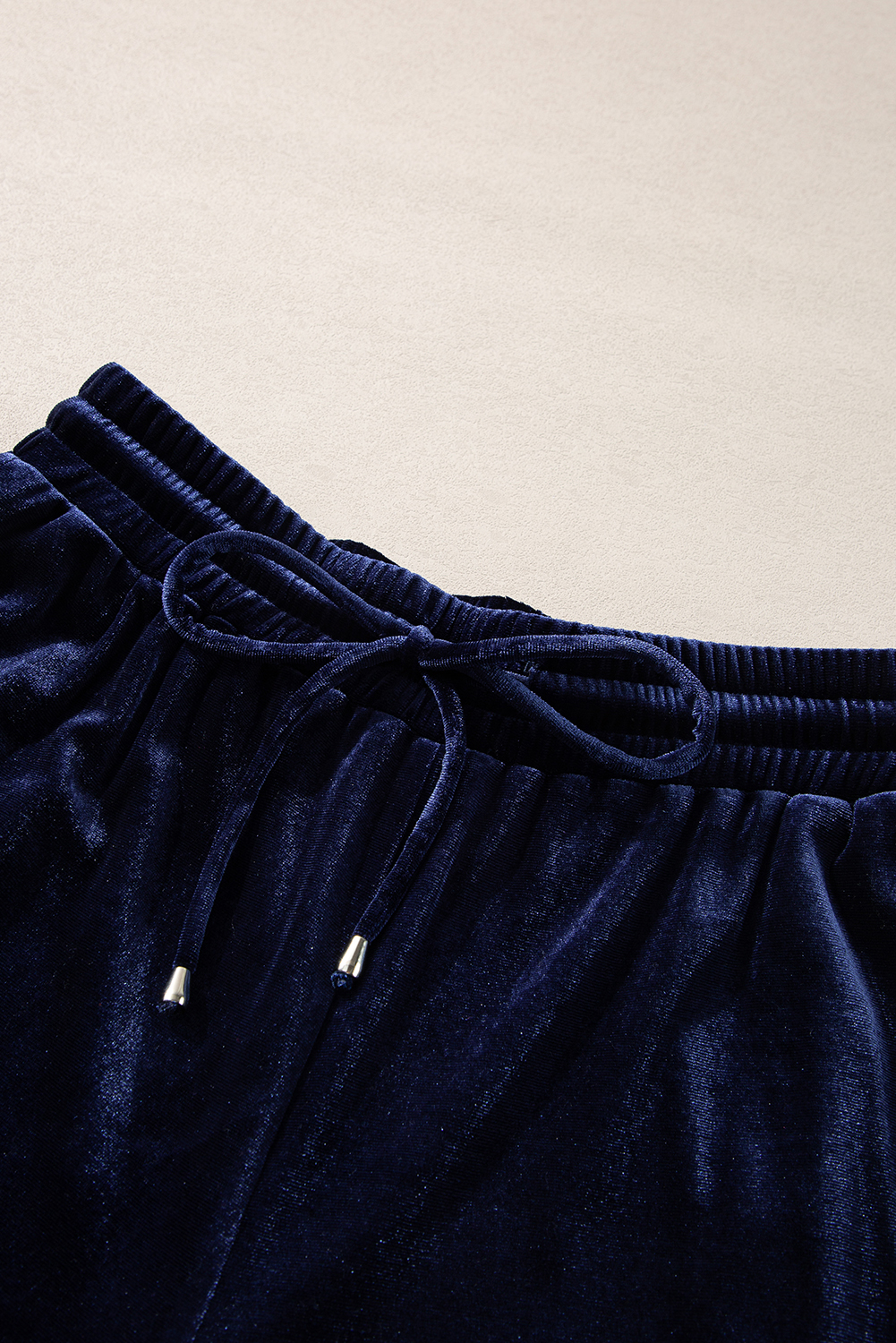 Navy Blue Solid Velvet Ruffled Two Piece Pants Set - loveforevers
