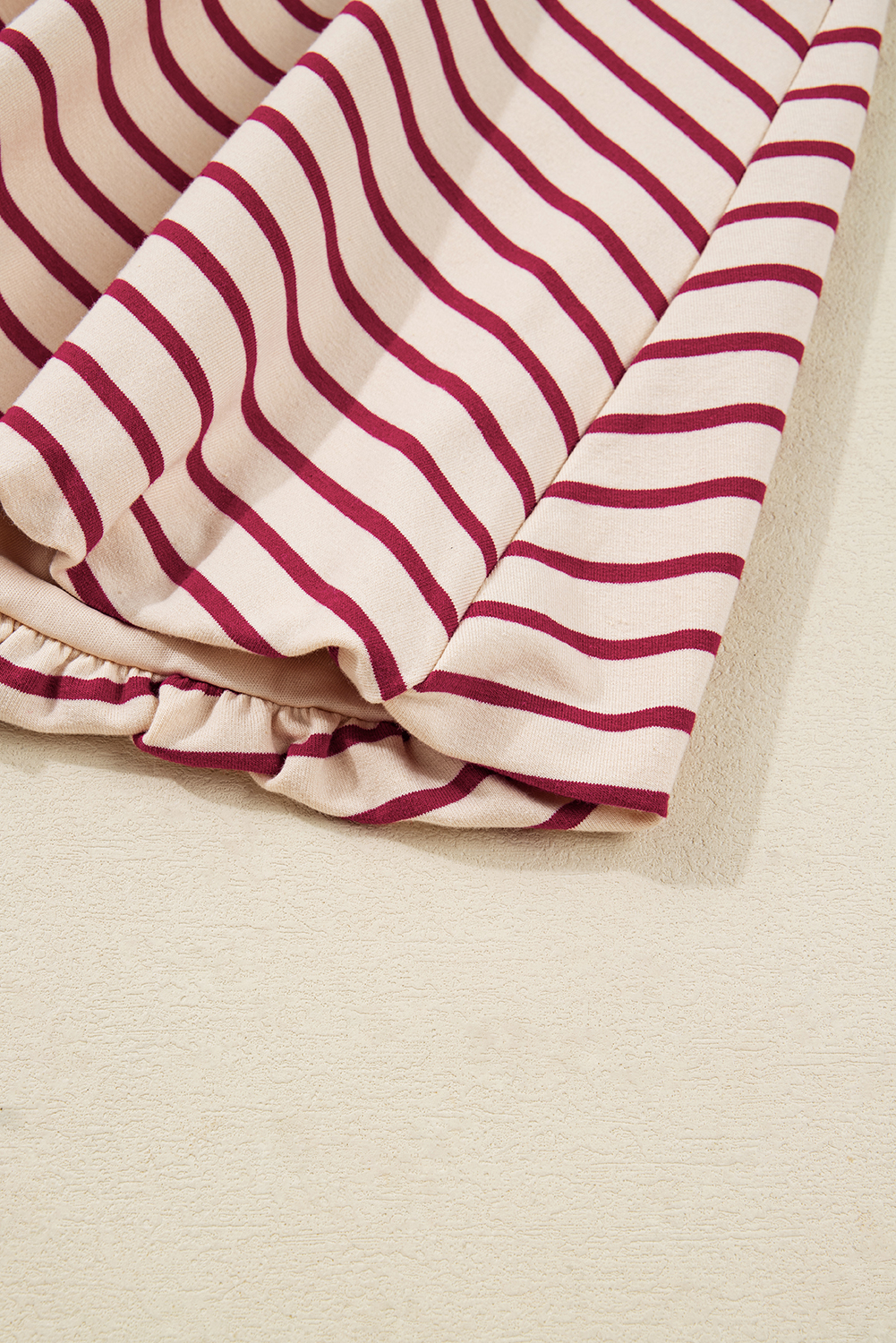 Red Stripe Cropped Collared Drop Shoulder Pullover and Bubble Mini Skirt Set - loveforevers