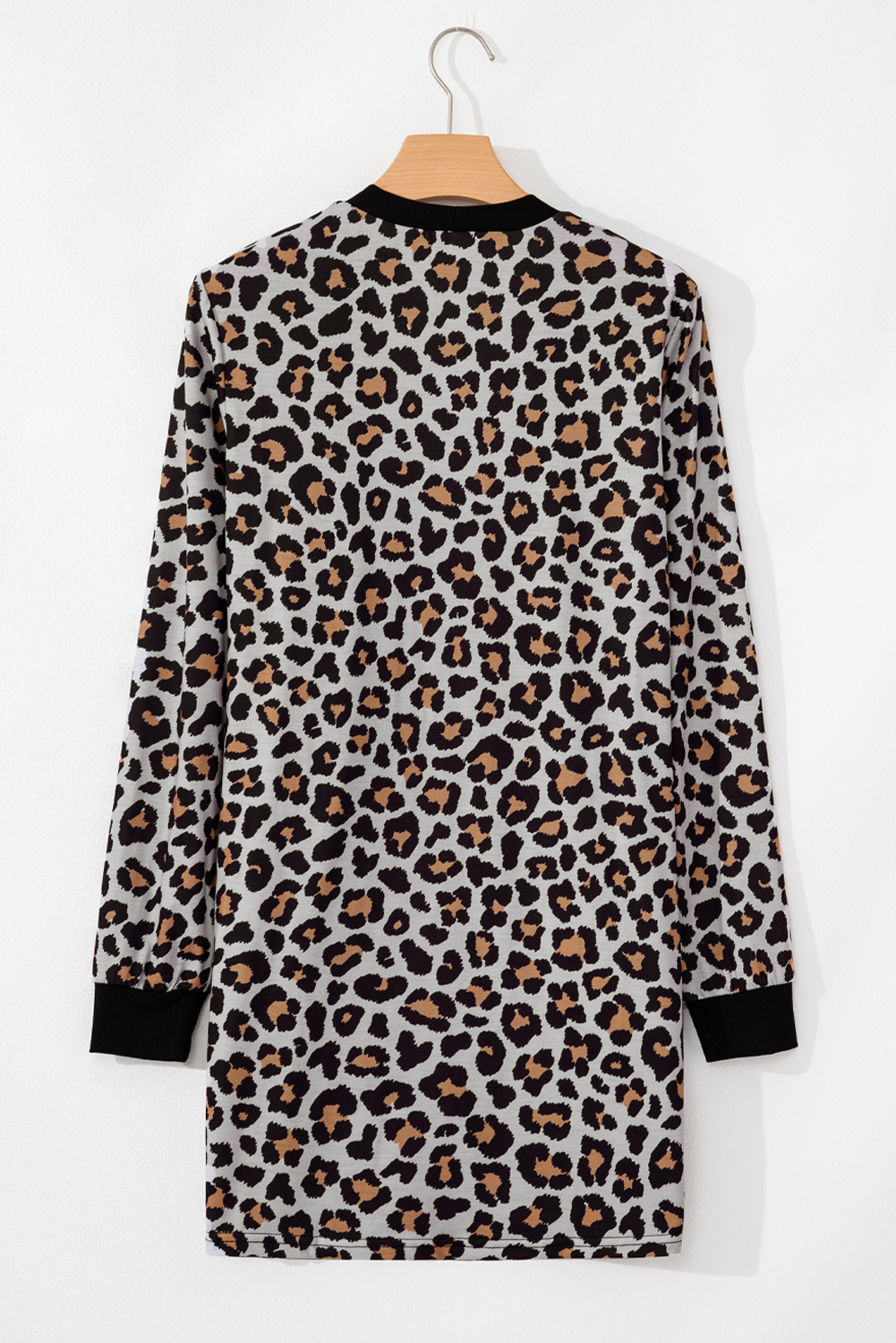 Black Leopard Patched Pocket Open Front Cardigan - loveforevers