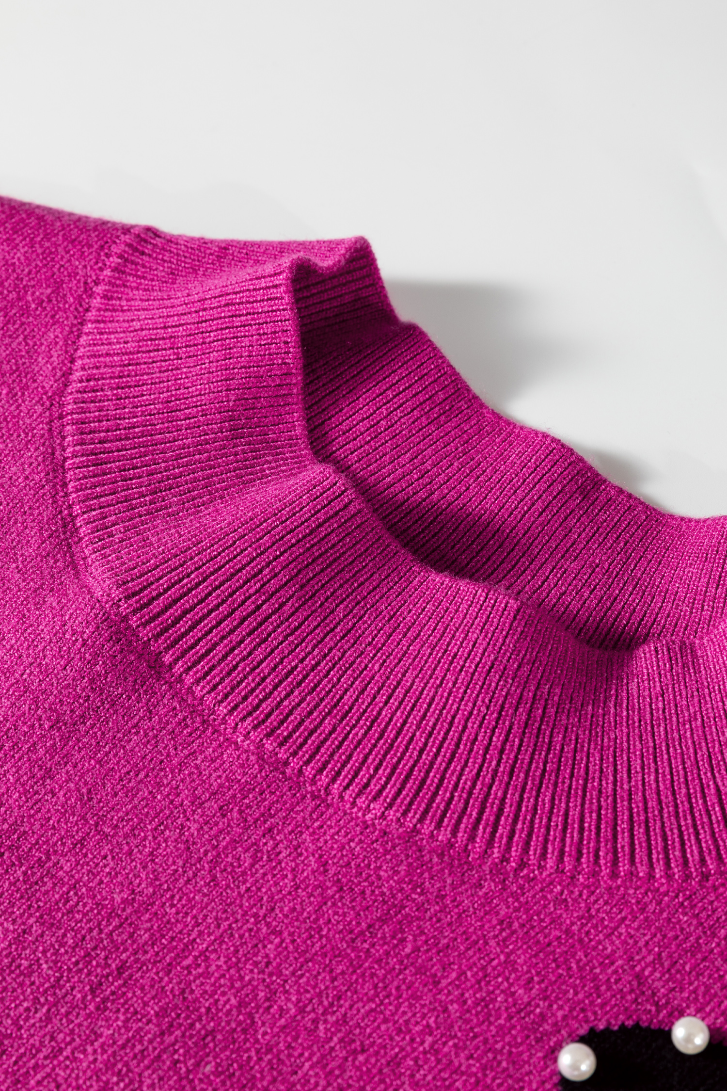 Bright Pink Pearl Embellished Bow Pattern Loose Sweater - loveforevers