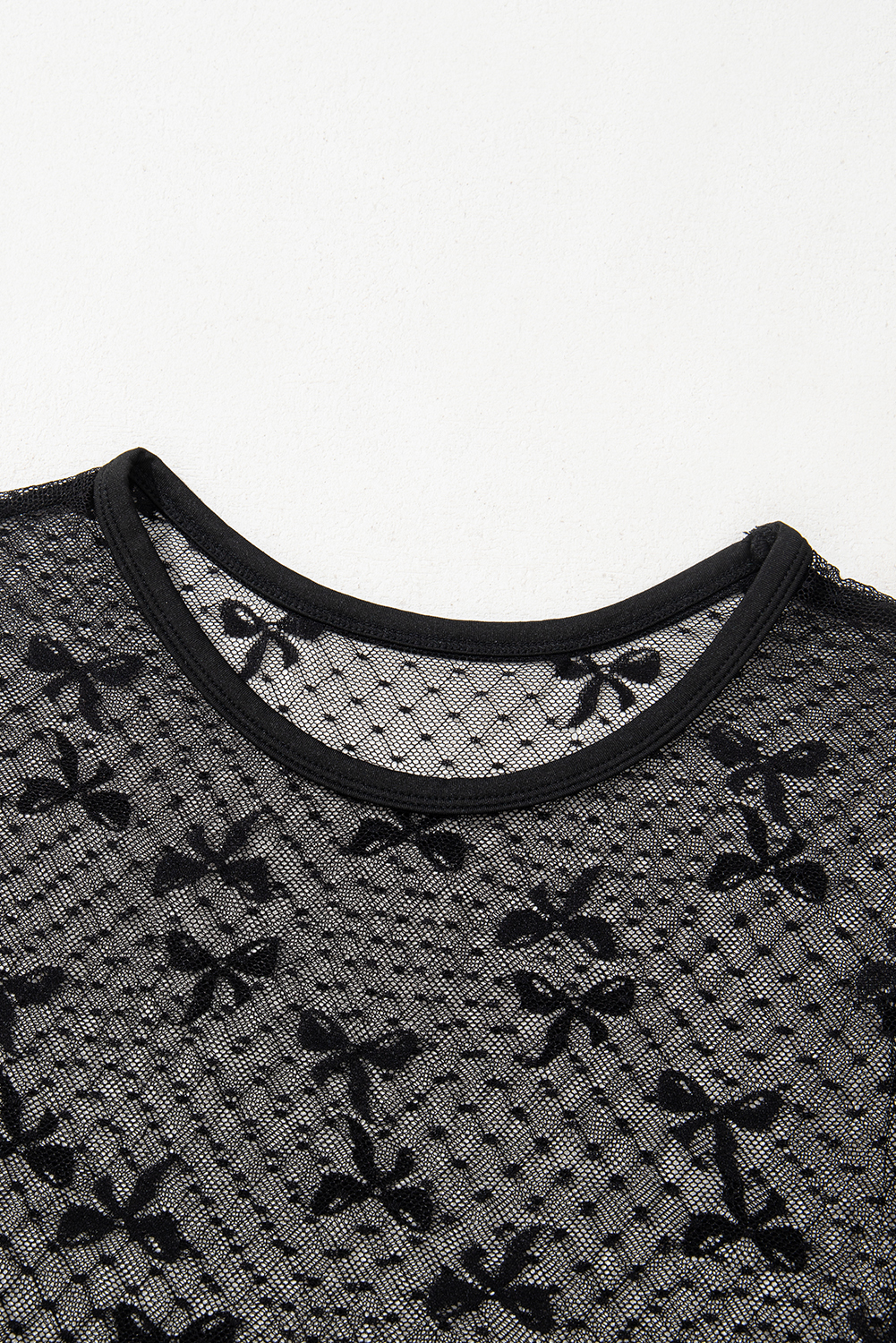 Black Bow Knot Dotted See-through Mesh Patched Slim Fit Blouse - loveforevers