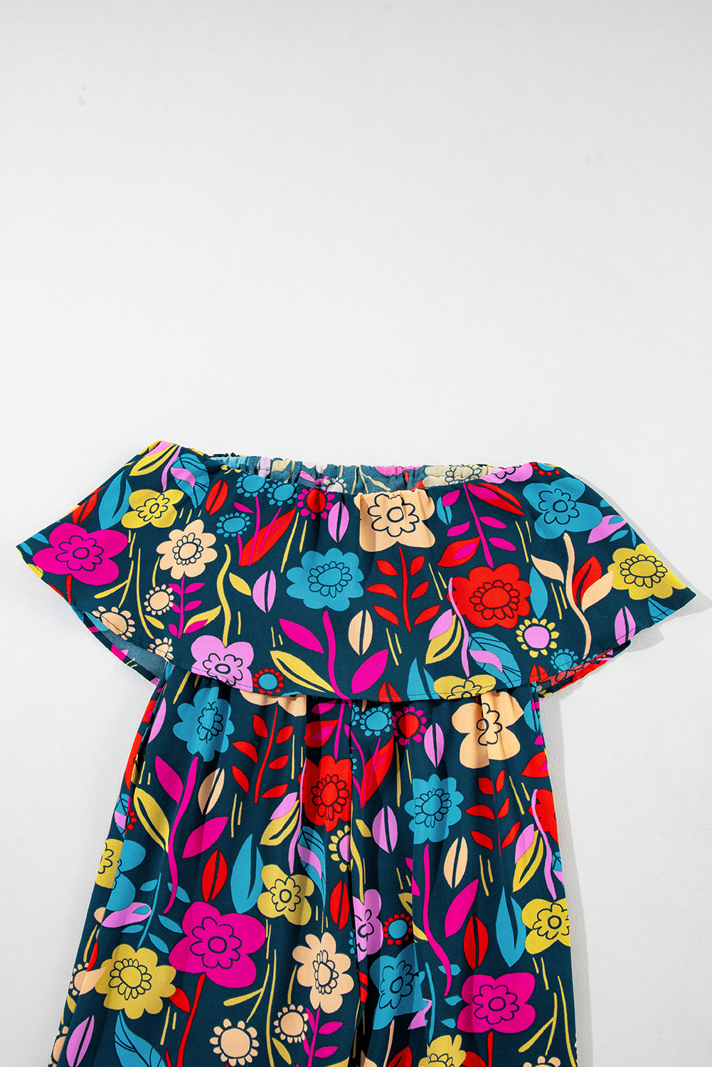 Red Mix Tropical Print Strapless Ruffled Jumpsuit - loveforevers