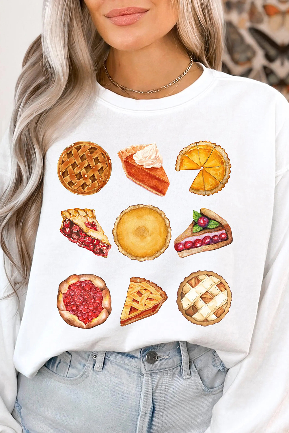 White Yummy Pie Graphic Thanksgiving Sweatshirt - loveforevers