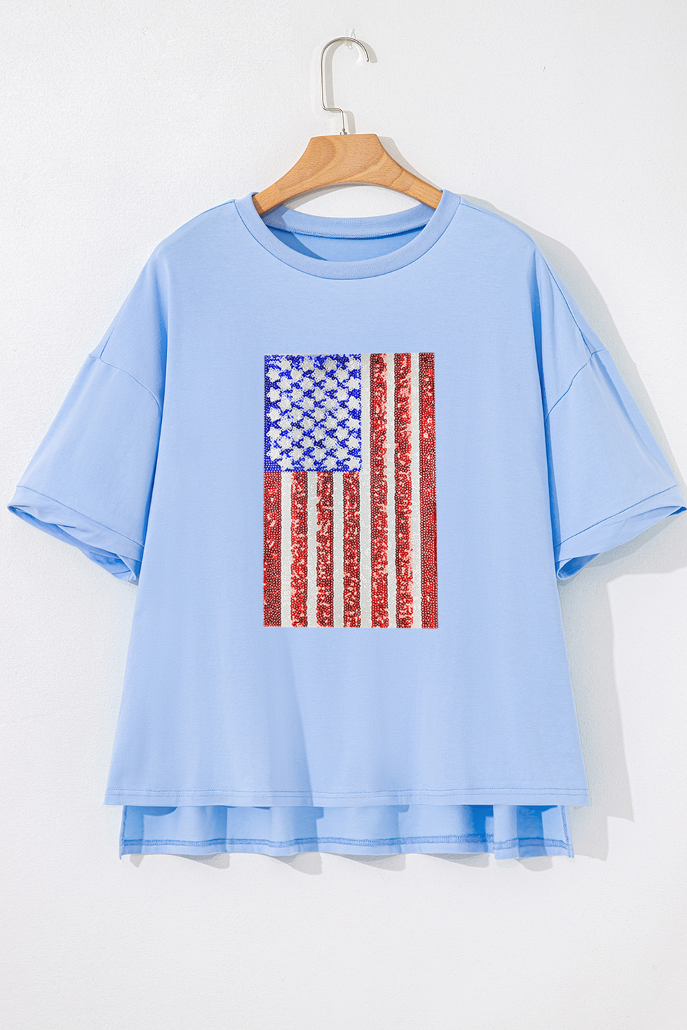 Myosotis Sequined American Flag Dropped Shoulder T Shirt - loveforevers