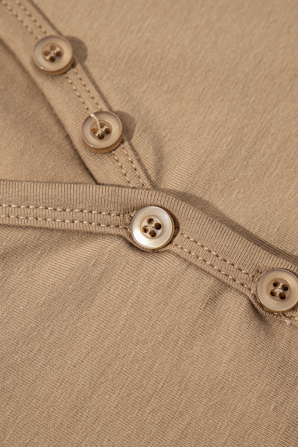 Pale Khaki Long Sleeve Buttons V Neck Slim Fit Top - loveforevers