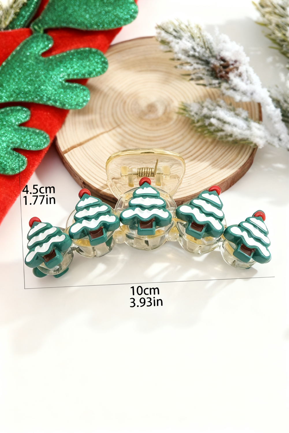 Dark Green Christmas Tree Detail Clear Hair Claw Clip - loveforevers