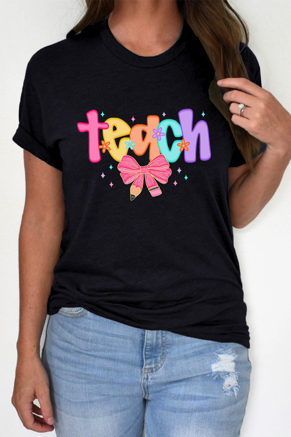 Black Teach Graphic Holiday Summer Tee - loveforevers