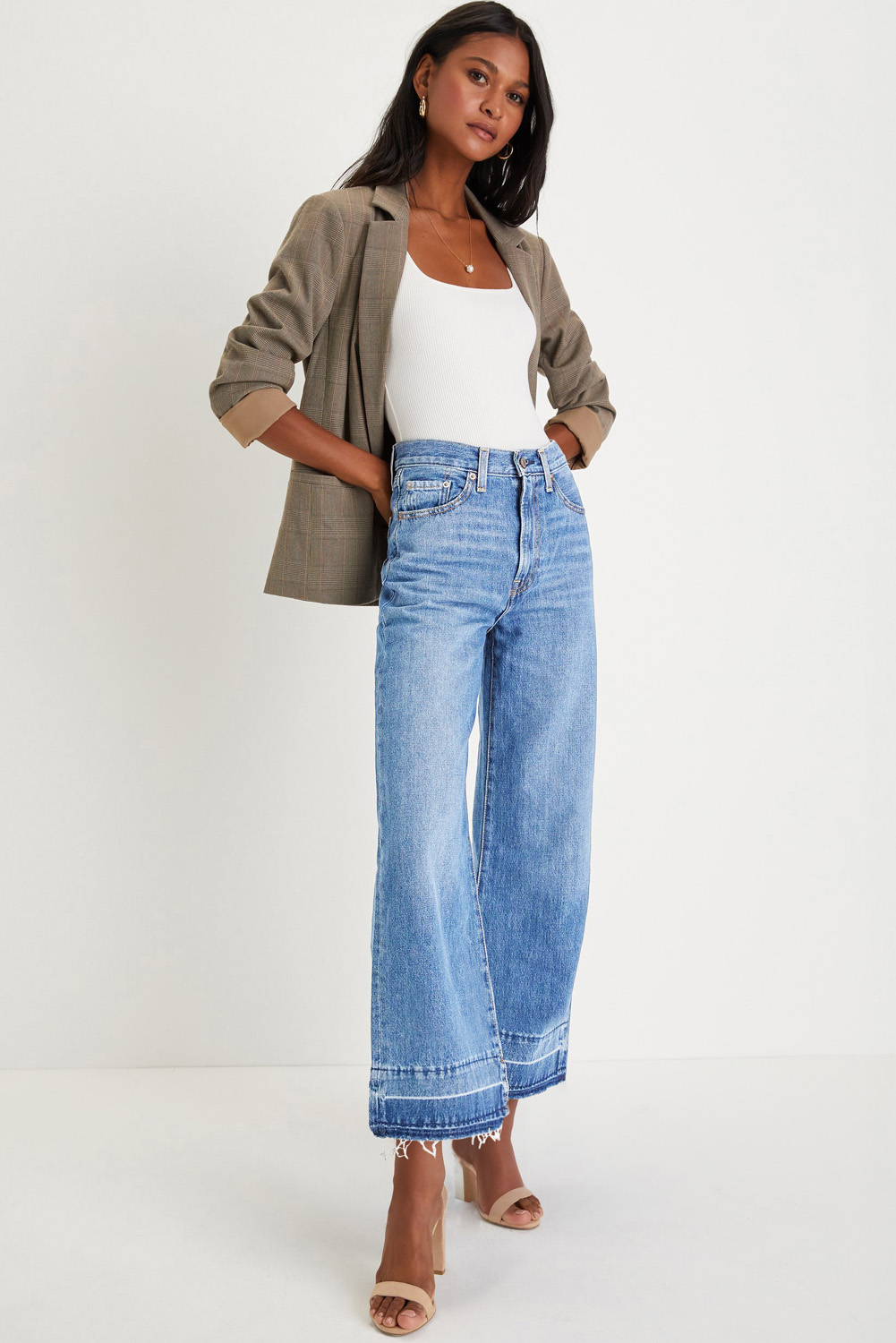 Gray Raw Hem Straight Leg Loose High Waist Jeans - loveforevers