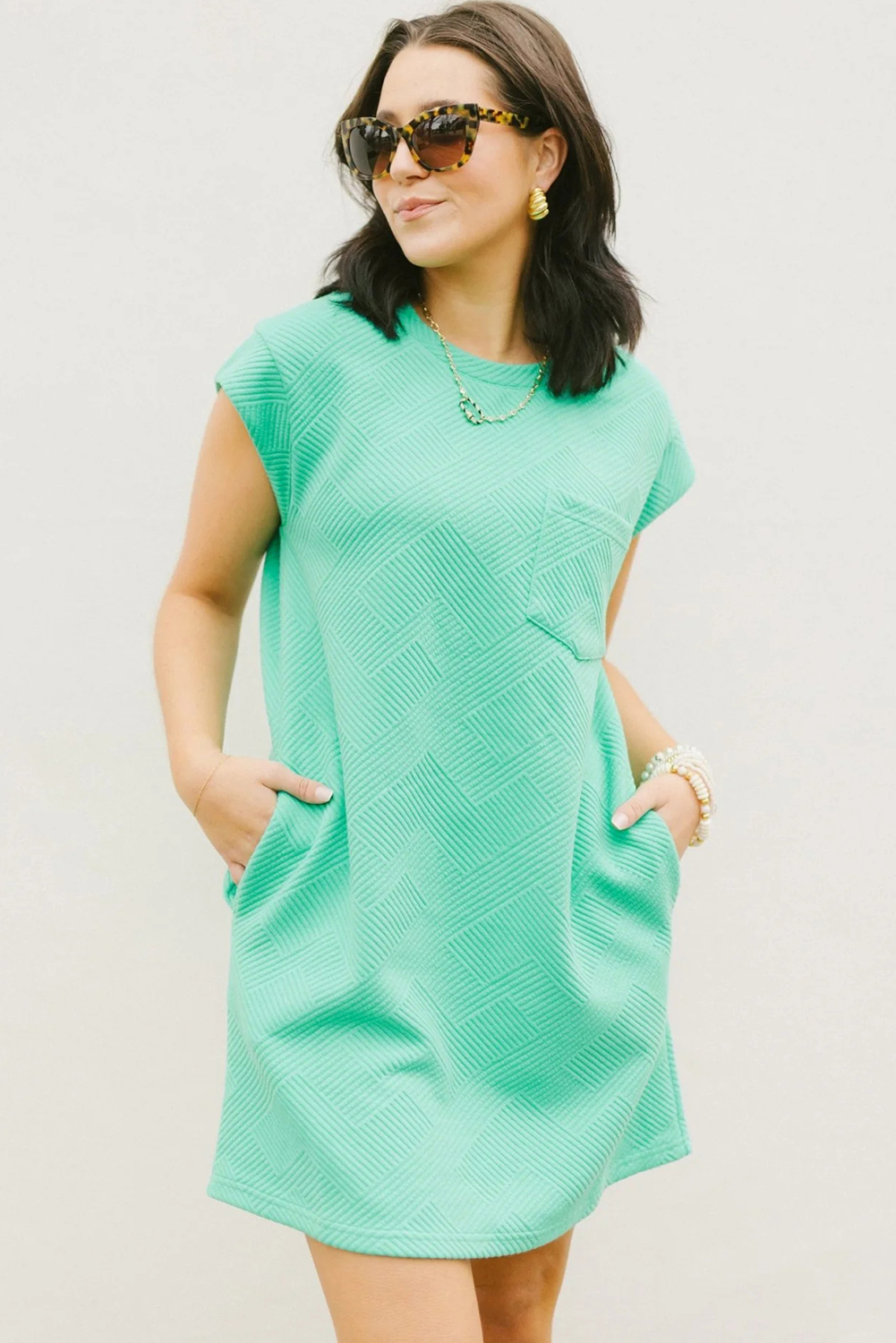 Mint Green Textured Cap Sleeve T Shirt Dress - loveforevers