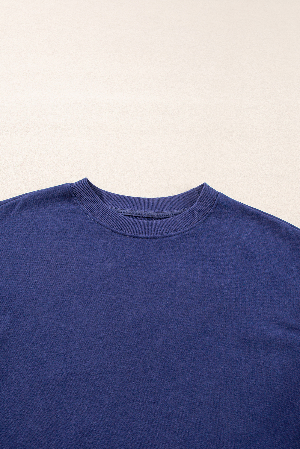 Navy Blue Plain Drop Shoulder Crewneck Pullover Sweatshirt - loveforevers