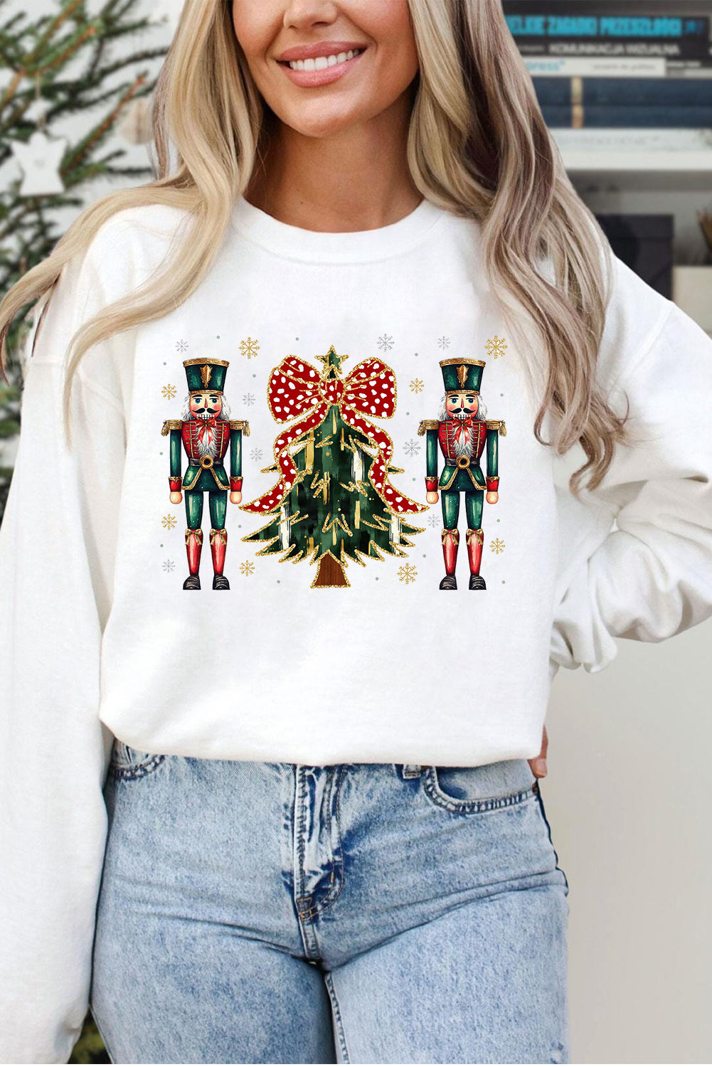 White Nutcracker Man Guard Christmas Holiday Graphic Sweatshirt - loveforevers