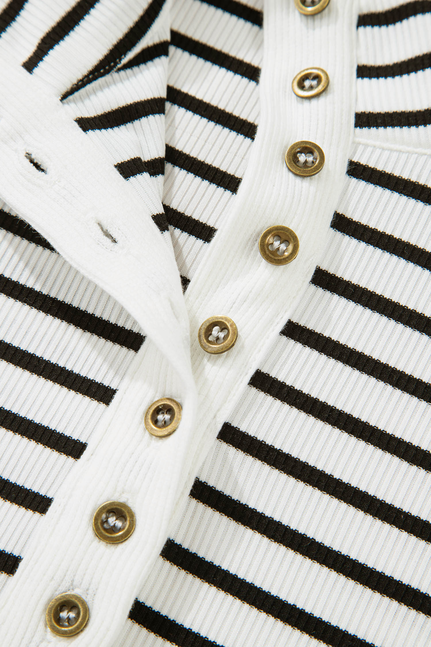 Black Stripe Ribbed Knit Half Button Long Sleeve Slim Top - loveforevers