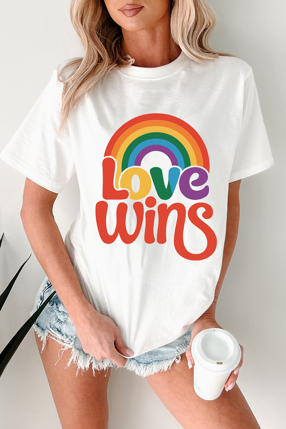White Love Wins Pride Rainbow Graphic Casual T Shirt - loveforevers