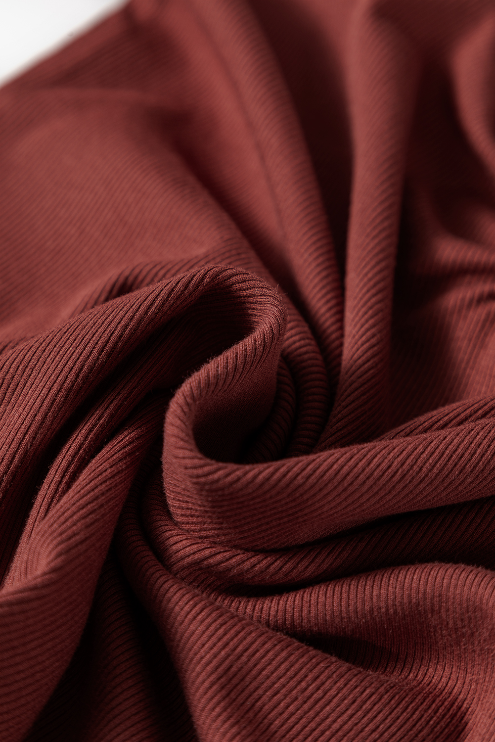 Burgundy Gathered Bust Square Neck Ribbed Fit Long Sleeve Top - loveforevers
