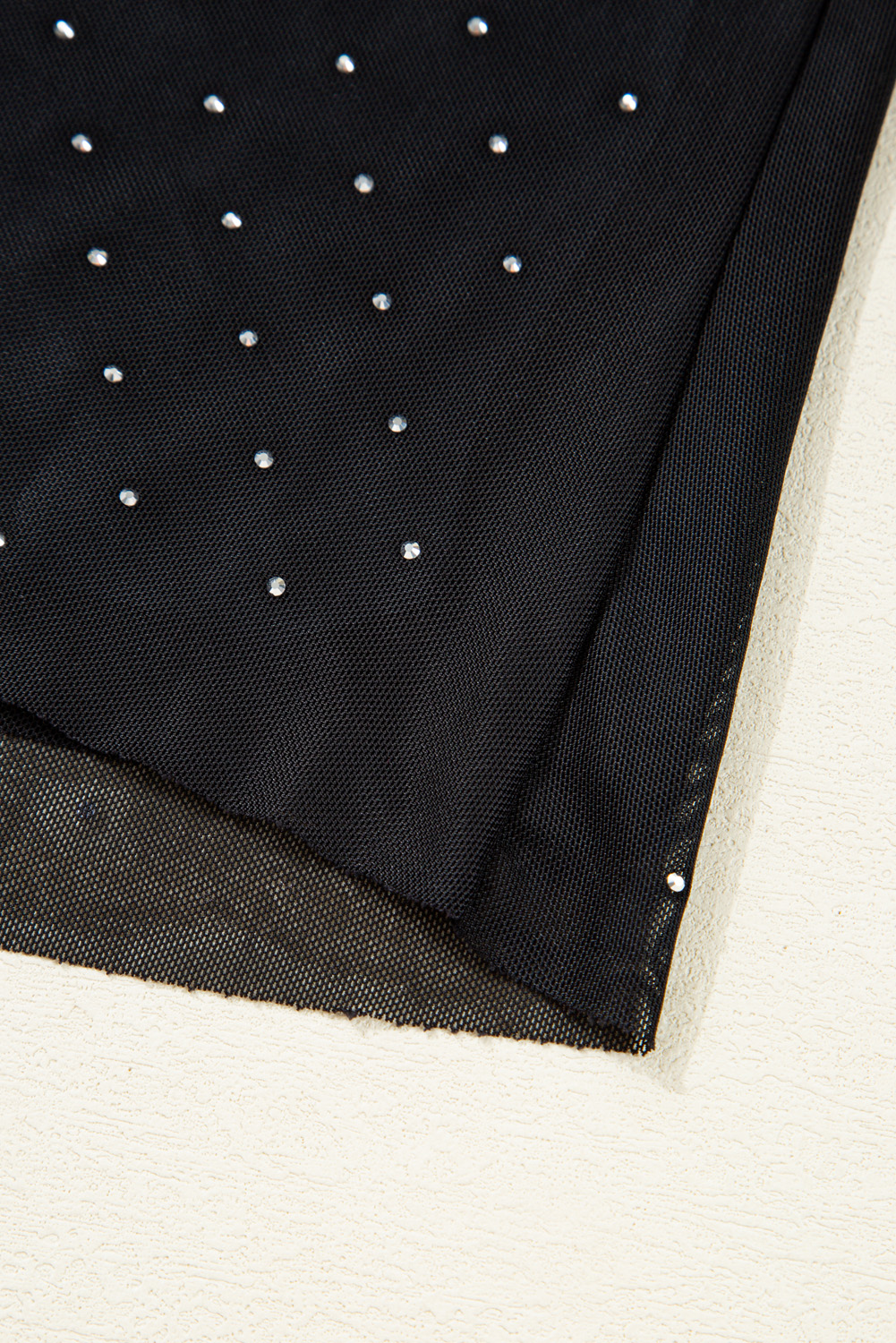 Black Rhinestone Embellished Mesh Long Sleeve Top - loveforevers