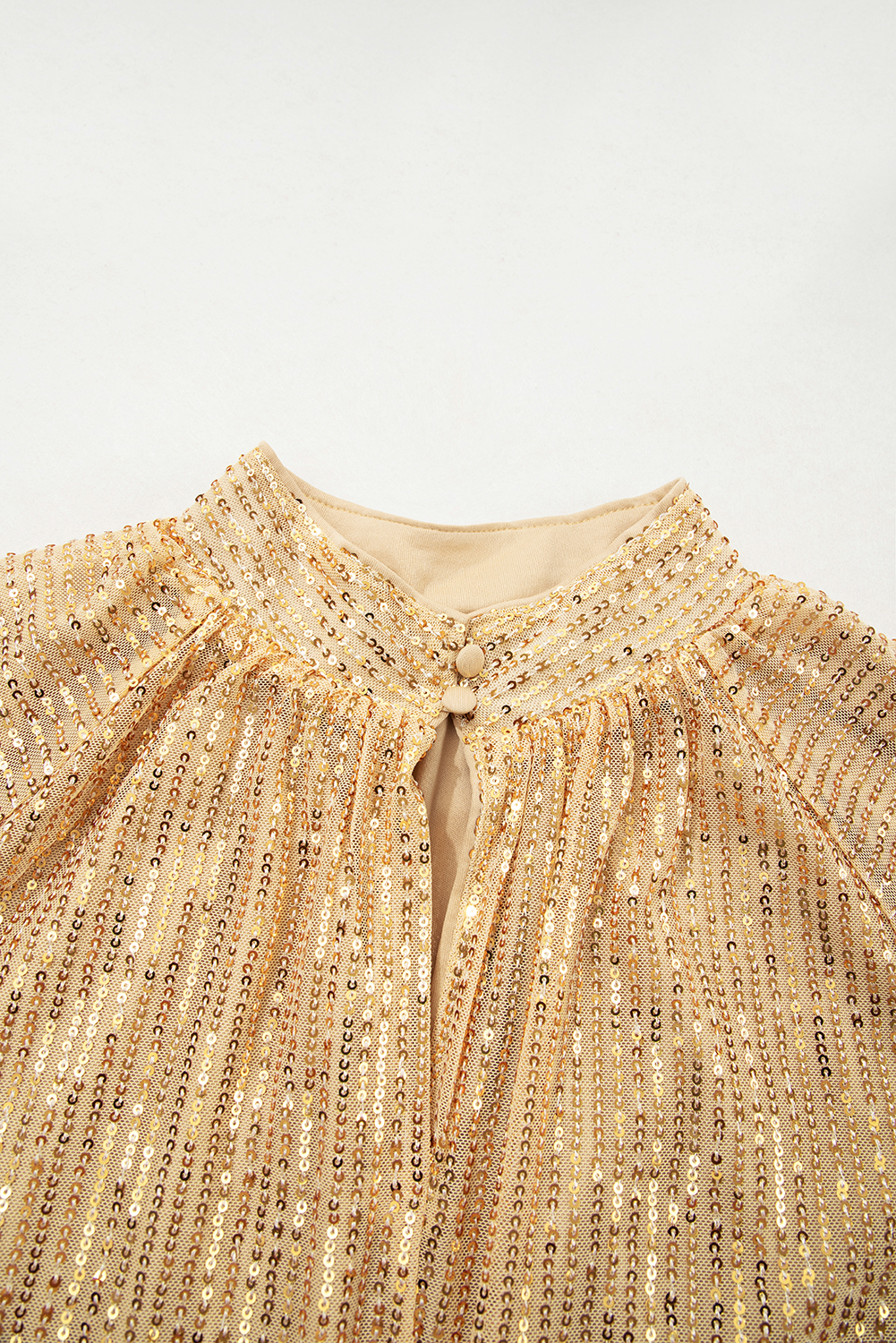 Gold Metallic Balloon Sleeve Buttoned High Neck Loose Blouse - loveforevers