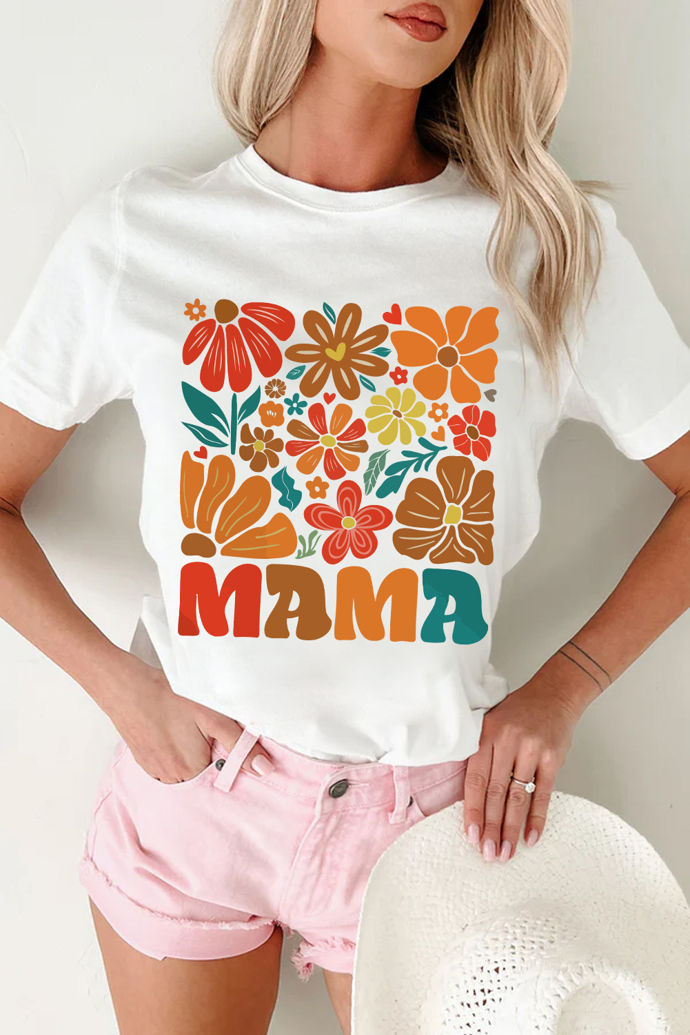White MAMA Flower Graphic Crewneck Tee - loveforevers
