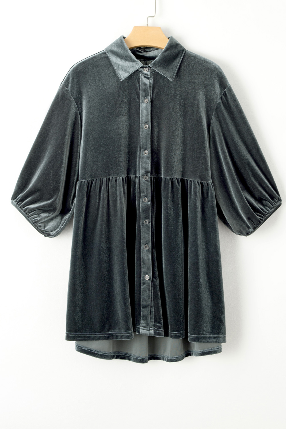 Burgundy 3/4 Sleeve Tunic Babydoll Velvet Shirt - loveforevers
