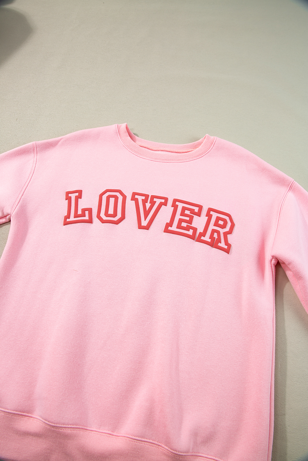 Pink LOVER Puff Print Drop Shoulder Pullover Sweatshirt - loveforevers