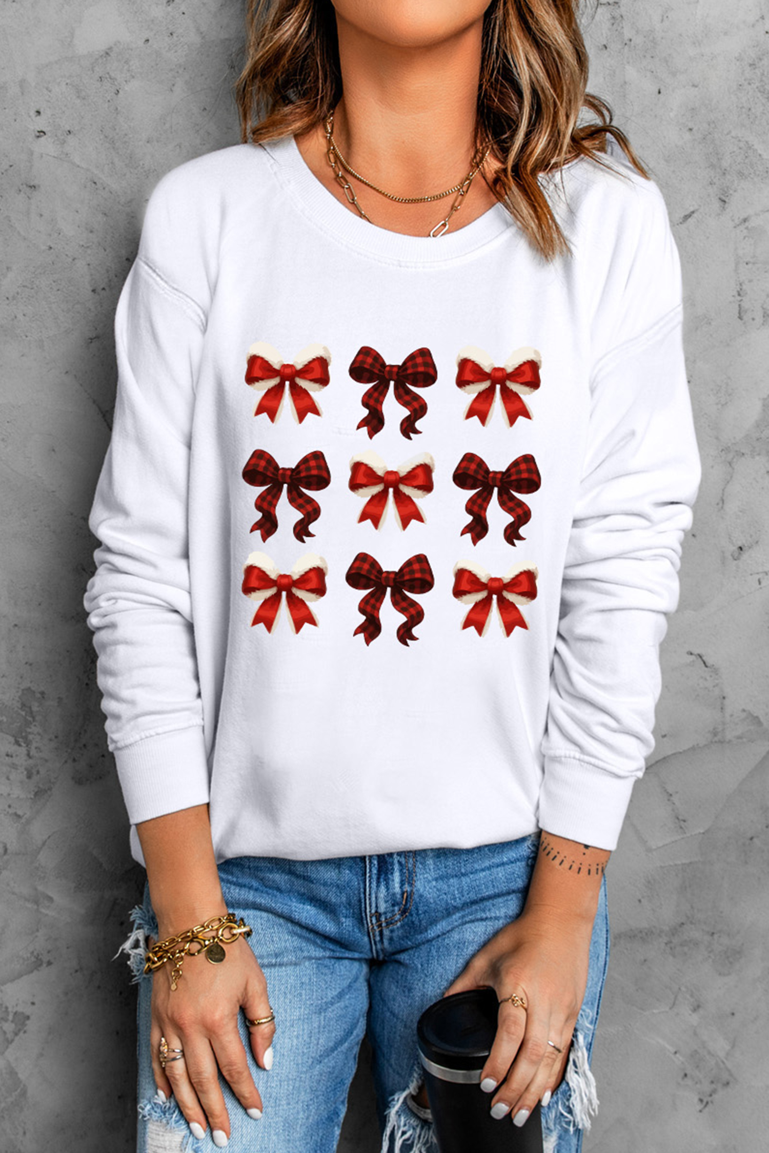 White Festive Bow Graphic Christmas Holiday Classic Sweatshirt - loveforevers