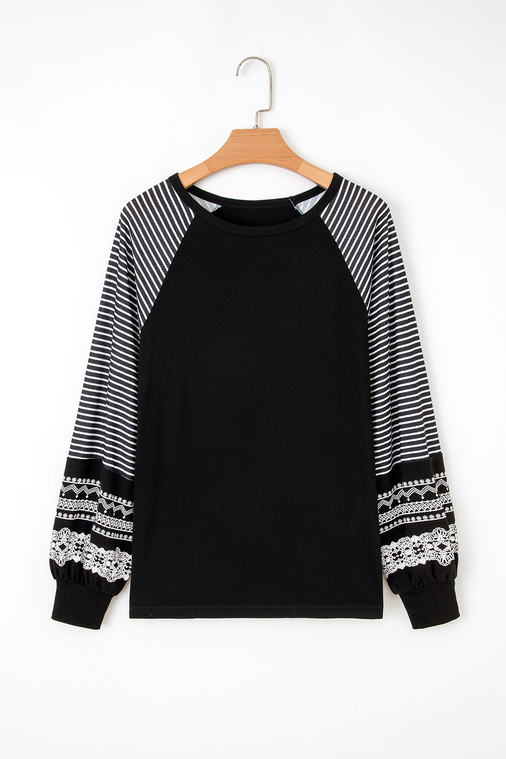 Tillandsia Purple Contrast Print Striped Raglan Long Sleeve Loose Top - loveforevers