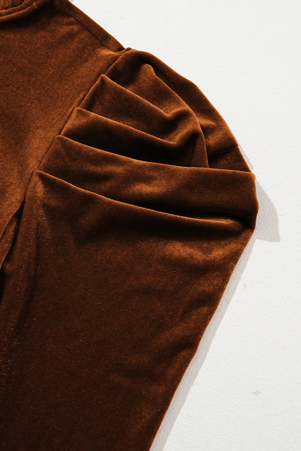 Chestnut Frilled Collar Puff Sleeve Velvet Top - loveforevers