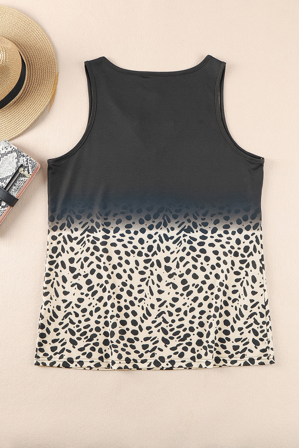 Black Gradient Leopard Split Neck Tank Top - loveforevers